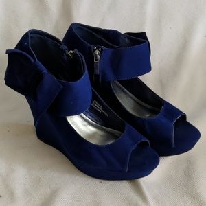 Navy Peep Toe Wedges